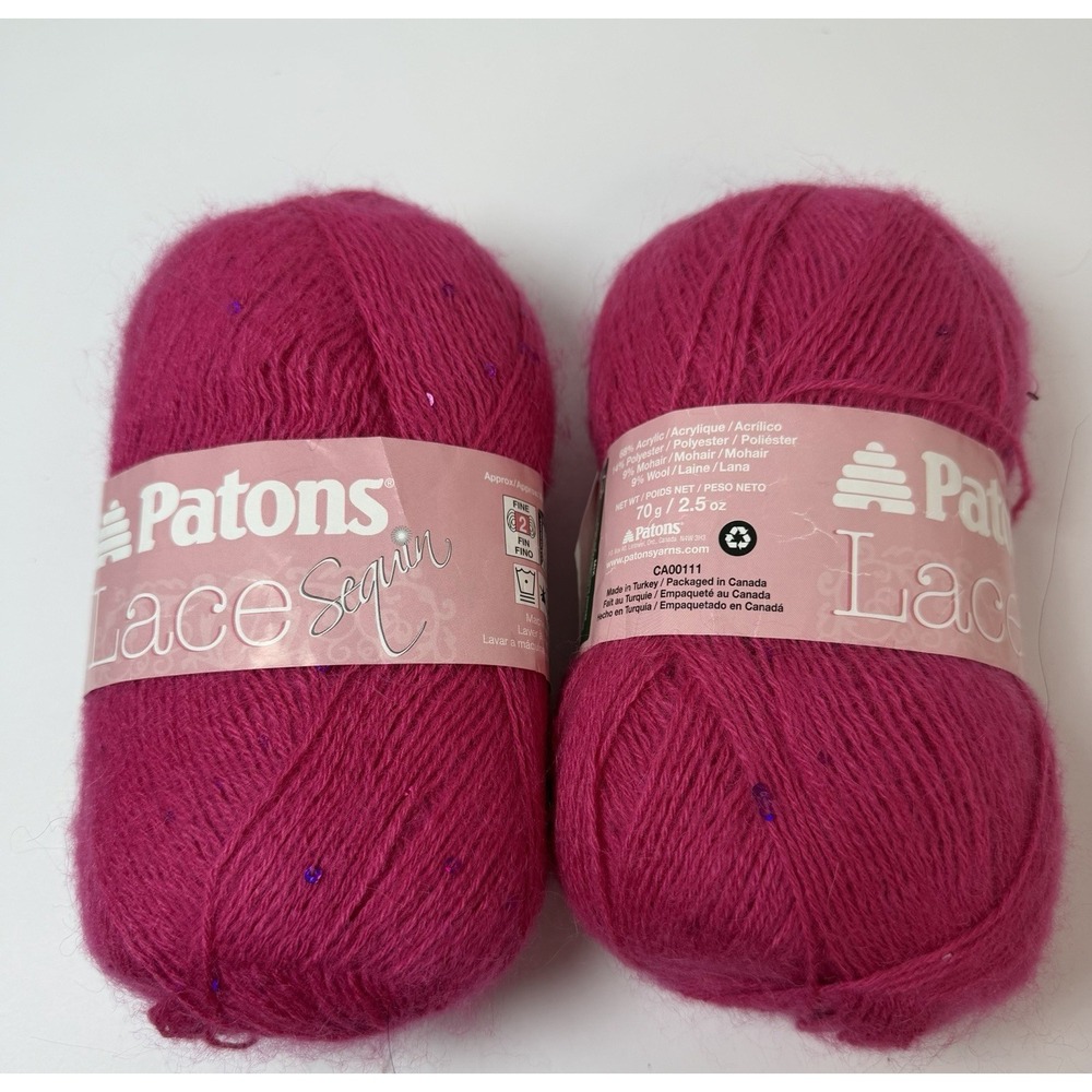 Patons Lace Sequin Quartz pink color Yarn Lot Of 2